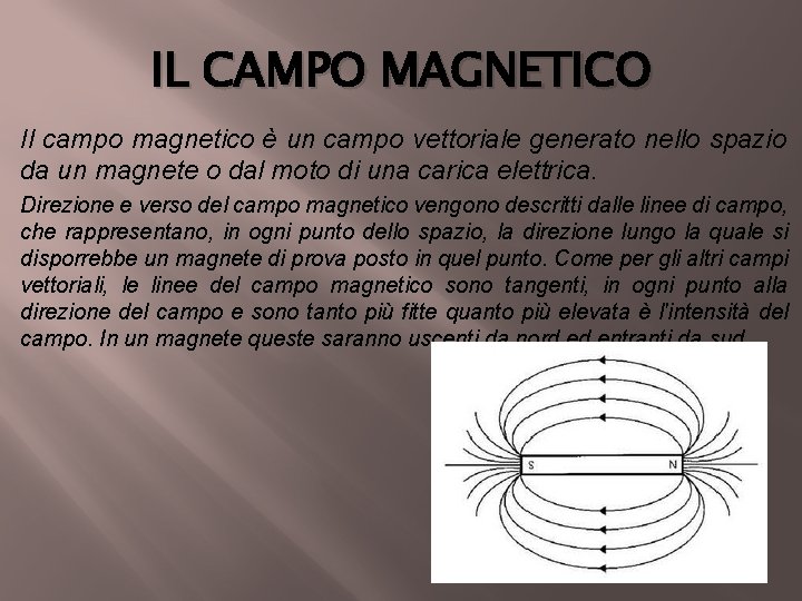 IL CAMPO MAGNETICO Il campo magnetico è un campo vettoriale generato nello spazio da