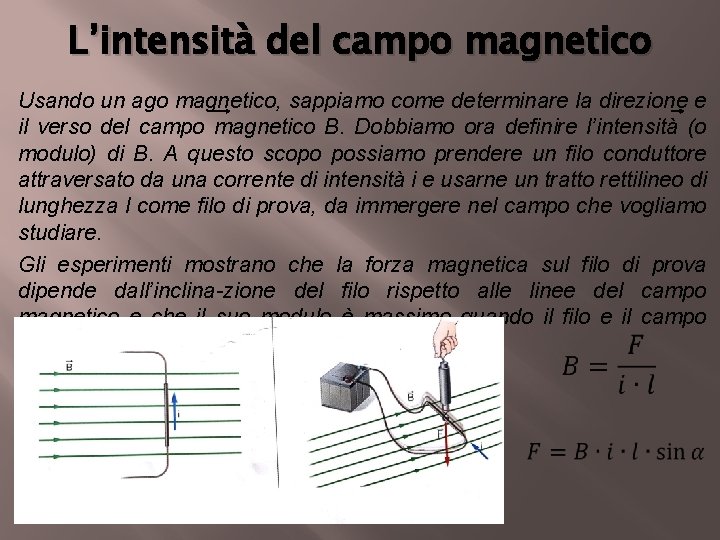 L’intensità del campo magnetico Usando un ago magnetico, sappiamo come determinare la direzione e