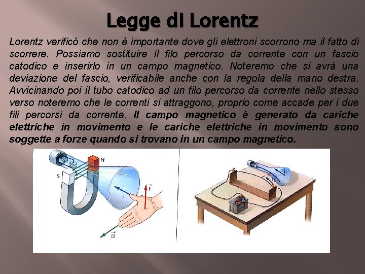 Legge di Lorentz verificò che non è importante dove gli elettroni scorrono ma il