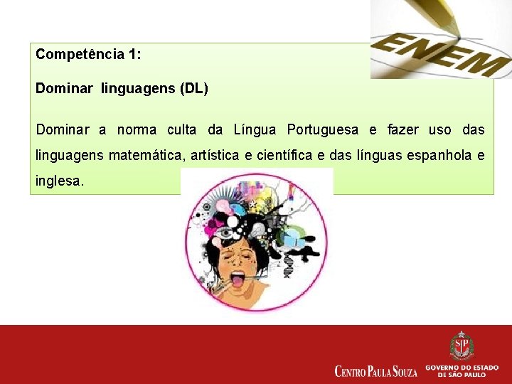 Competência 1: Dominar linguagens (DL) Dominar a norma culta da Língua Portuguesa e fazer