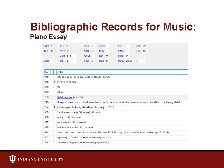 Bibliographic Records for Music: Piano Essay 