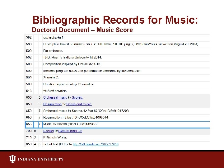 Bibliographic Records for Music: Doctoral Document – Music Score 