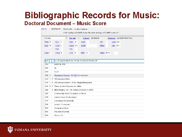 Bibliographic Records for Music: Doctoral Document – Music Score 