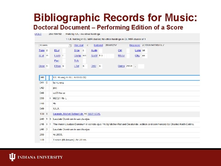 Bibliographic Records for Music: Doctoral Document – Performing Edition of a Score 