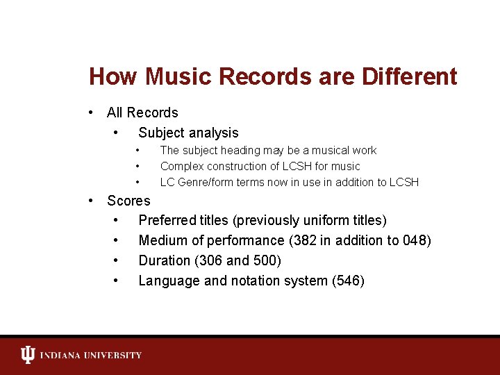 How Music Records are Different • All Records • Subject analysis • • •