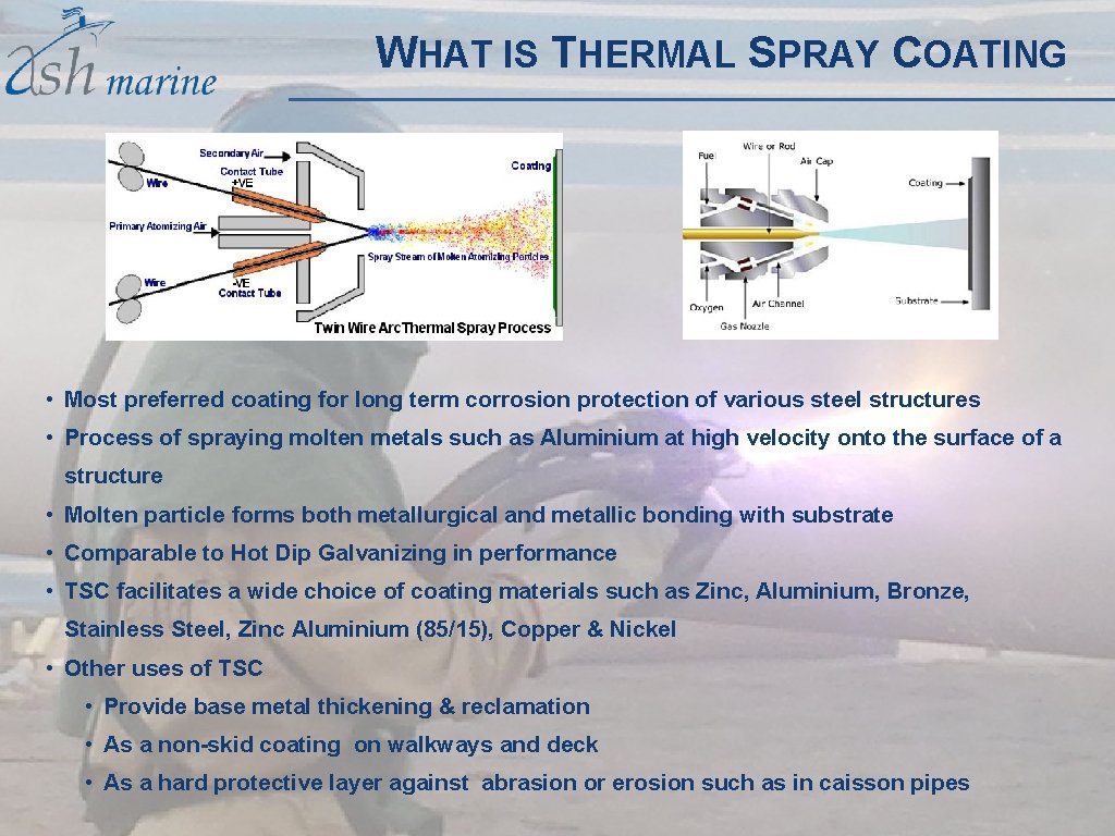 WHAT IS THERMAL SPRAY COATING • Most preferred coating for long term corrosion protection WHAT IS THERMAL SPRAY COATING • Most preferred coating for long term corrosion protection
