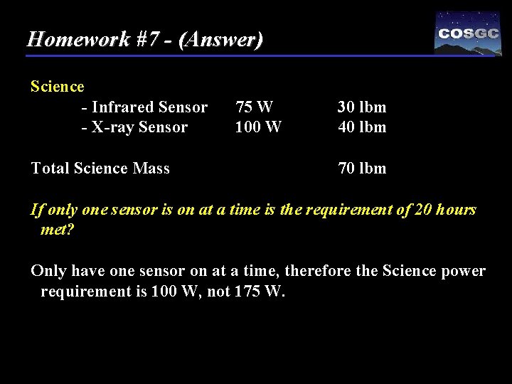 Homework #7 - (Answer) Science - Infrared Sensor - X-ray Sensor Total Science Mass