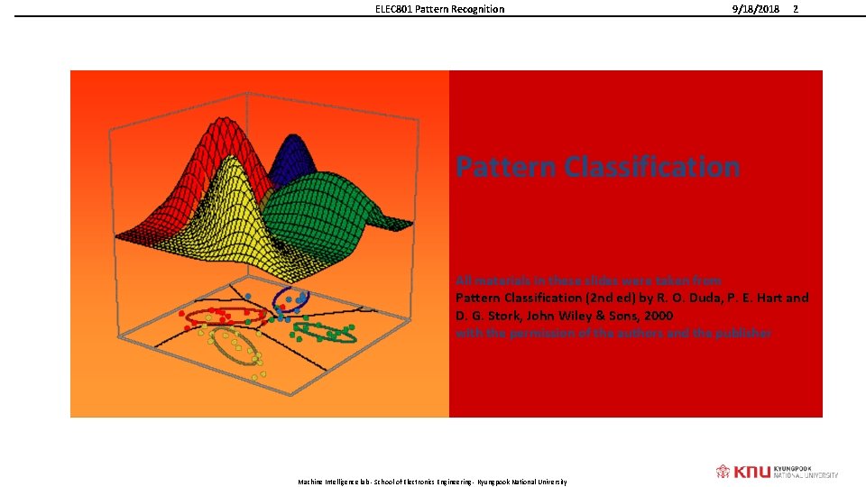 ELEC 801 Pattern Recognition 9/18/2018 2 Pattern Classification All materials in these slides were