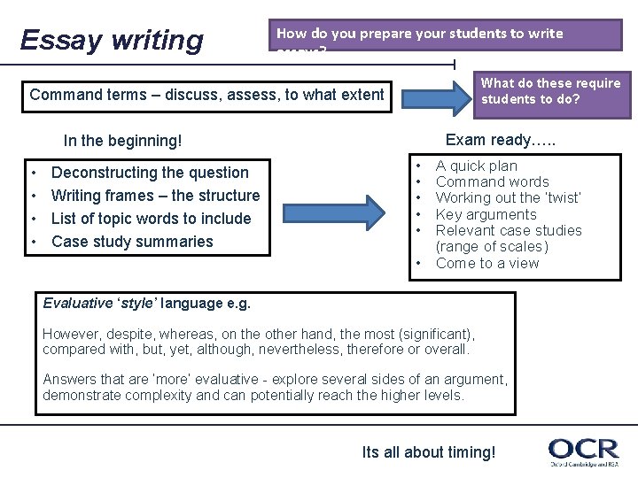 Essay writing How do you prepare your students to write essays? What do these