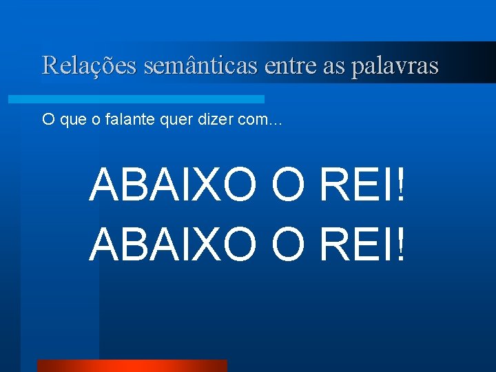 Relações semânticas entre as palavras O que o falante quer dizer com. . .