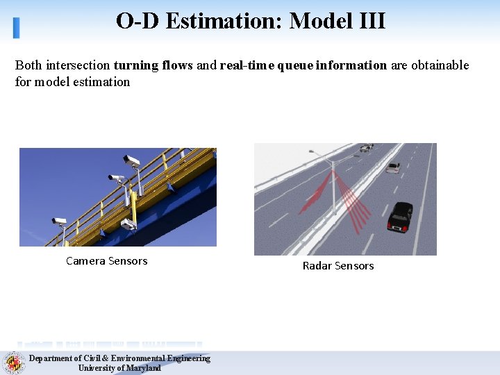 O-D Estimation: Model III Both intersection turning flows and real-time queue information are obtainable