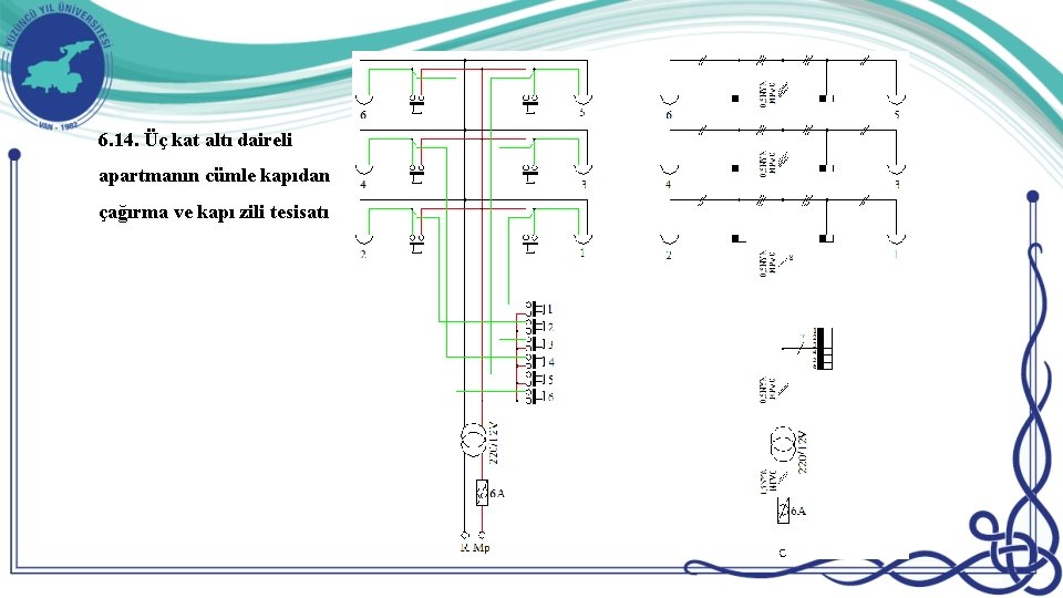 6. 14. Üç kat altı daireli apartmanın cümle kapıdan çağırma ve kapı zili tesisatı