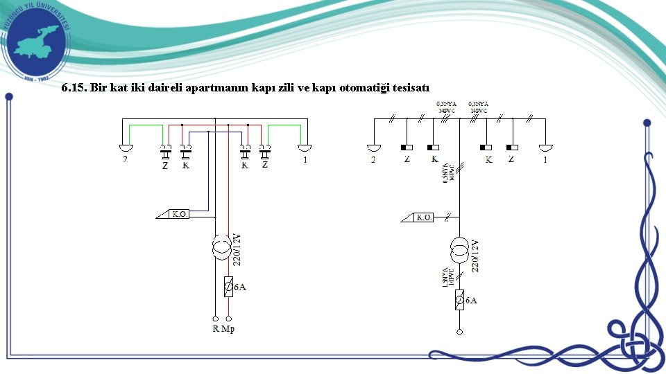 6. 15. Bir kat iki daireli apartmanın kapı zili ve kapı otomatiği tesisatı 