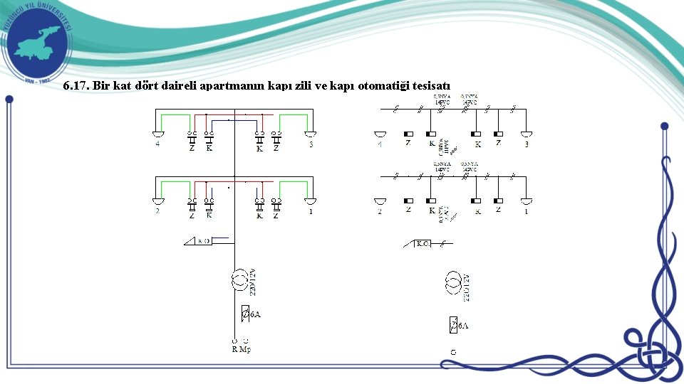 6. 17. Bir kat dört daireli apartmanın kapı zili ve kapı otomatiği tesisatı 