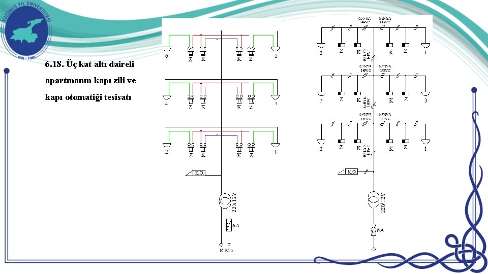 6. 18. Üç kat altı daireli apartmanın kapı zili ve kapı otomatiği tesisatı 