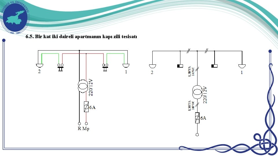 6. 5. Bir kat iki daireli apartmanın kapı zili tesisatı 