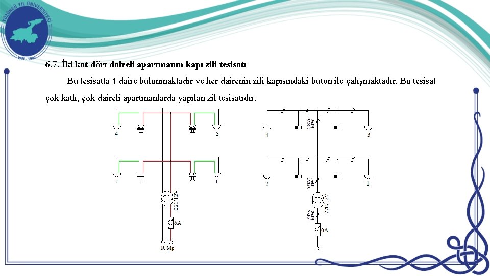 6. 7. İki kat dört daireli apartmanın kapı zili tesisatı Bu tesisatta 4 daire