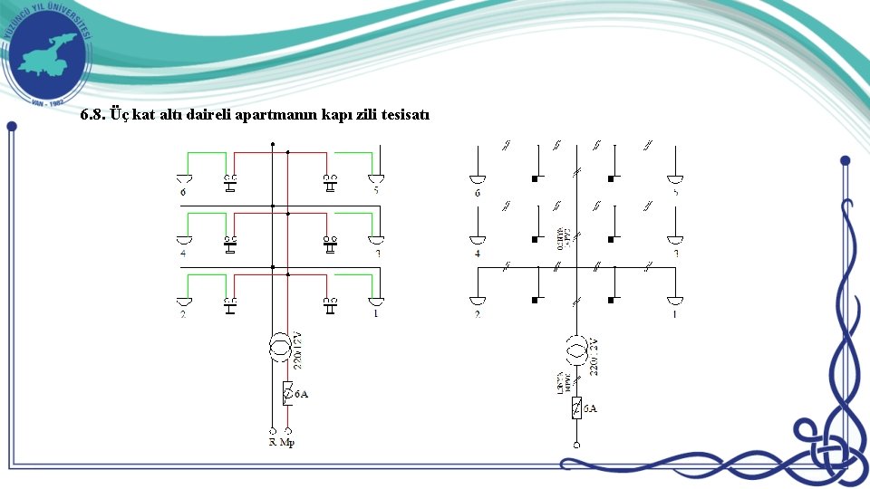 6. 8. Üç kat altı daireli apartmanın kapı zili tesisatı 