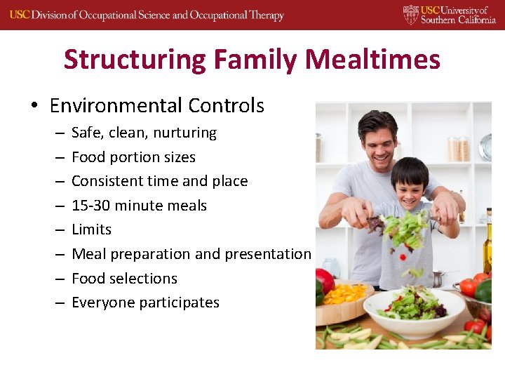 Structuring Family Mealtimes • Environmental Controls – – – – Safe, clean, nurturing Food