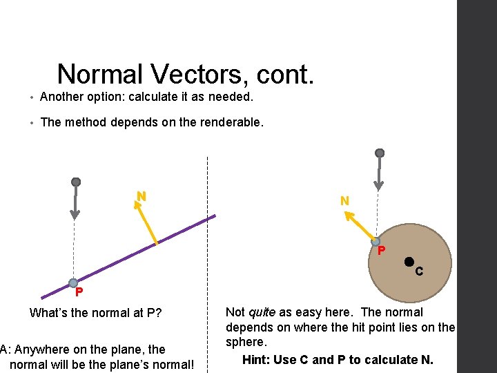 Normal Vectors, cont. • Another option: calculate it as needed. • The method depends