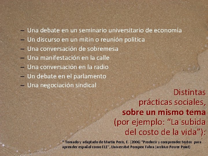 – – – – Una debate en un seminario universitario de economía Un discurso
