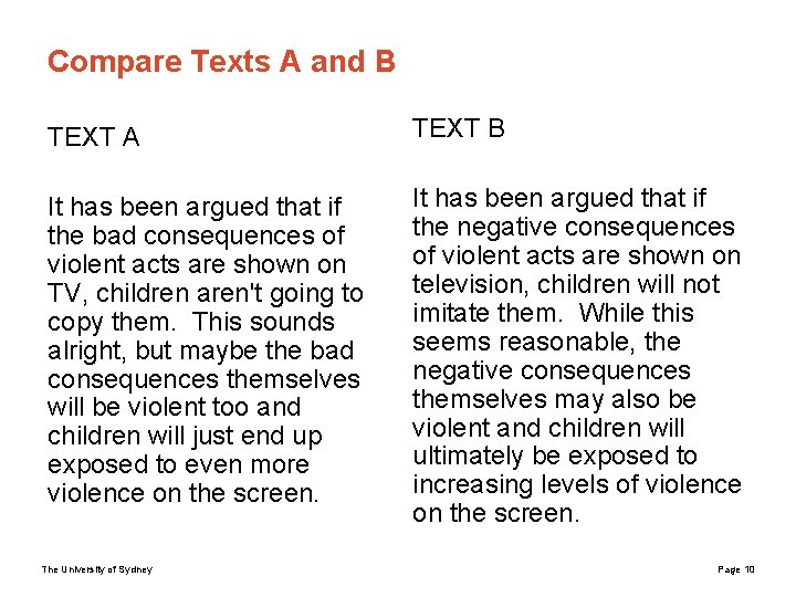 Compare Texts A and B TEXT A TEXT B It has been argued that