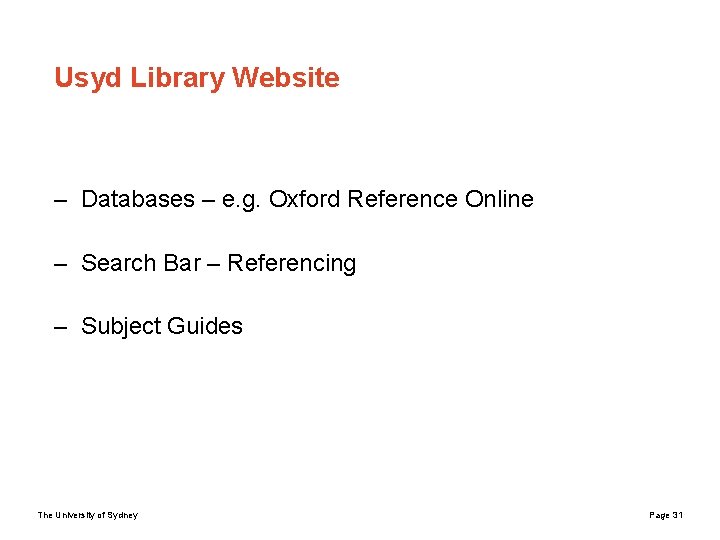 Usyd Library Website – Databases – e. g. Oxford Reference Online – Search Bar