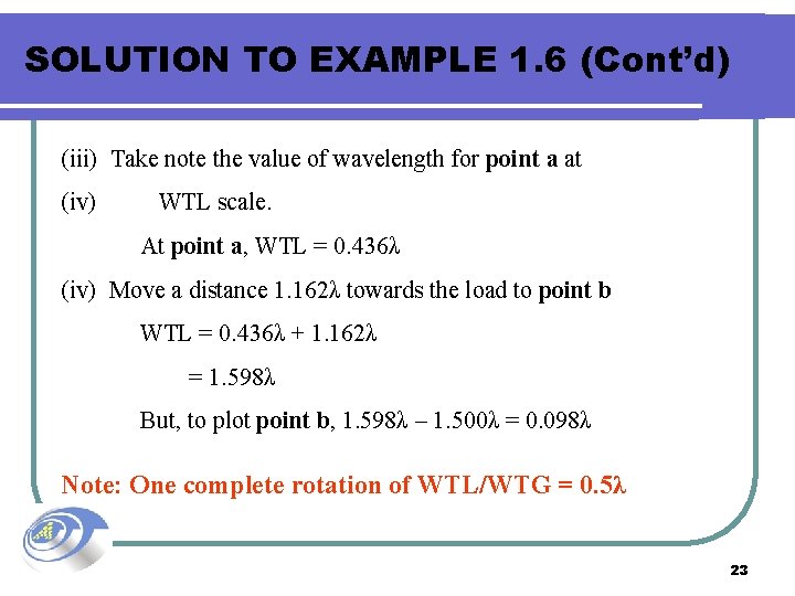SOLUTION TO EXAMPLE 1. 6 (Cont’d) (iii) Take note the value of wavelength for