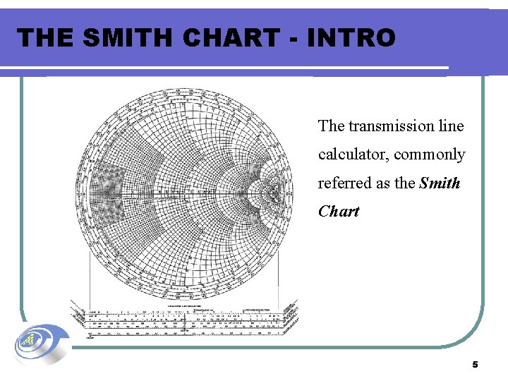 THE SMITH CHART - INTRO The transmission line calculator, commonly referred as the Smith