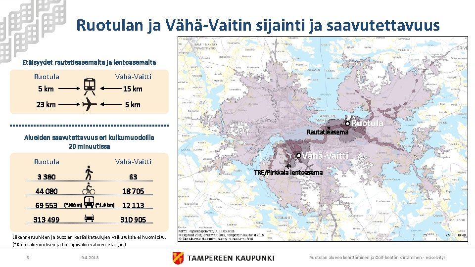 Ruotulan ja Vähä-Vaitin sijainti ja saavutettavuus Etäisyydet rautatieasemalta ja lentoasemalta Ruotula Vähä-Vaitti 5 km