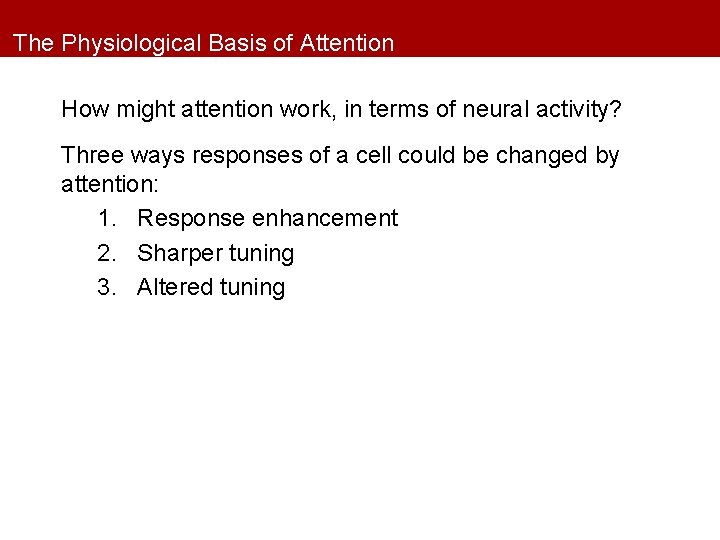 The Physiological Basis of Attention How might attention work, in terms of neural activity?