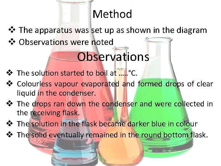 Method v The apparatus was set up as shown in the diagram v Observations