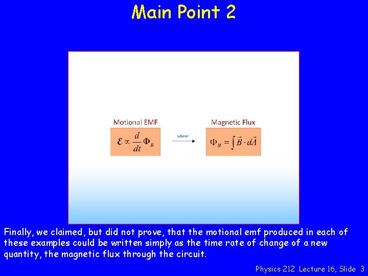 Main Point 2 Finally, we claimed, but did not prove, that the motional emf