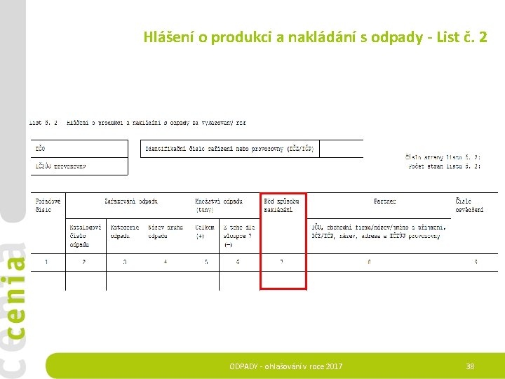 Hlášení o produkci a nakládání s odpady - List č. 2 ODPADY - ohlašování