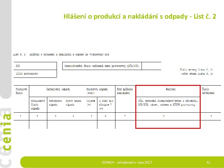 Hlášení o produkci a nakládání s odpady - List č. 2 ODPADY - ohlašování