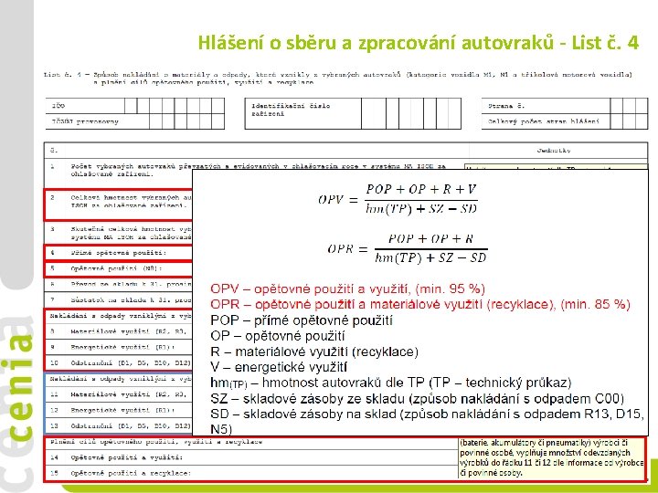 Hlášení o sběru a zpracování autovraků - List č. 4 ODPADY - ohlašování v