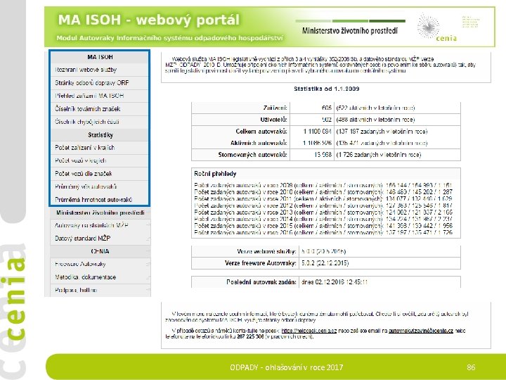 Modul Autovraky MA ISOH ODPADY - ohlašování v roce 2017 86 