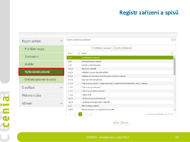 Registr zařízení a spisů ODPADY - ohlašování v roce 2017 98 