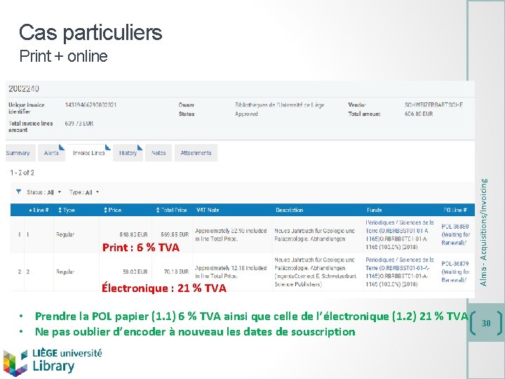 Cas particuliers Print : 6 % TVA Électronique : 21 % TVA Alma -