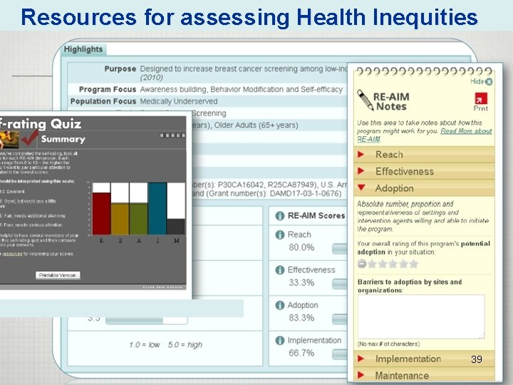 Resources for assessing Health Inequities 39 