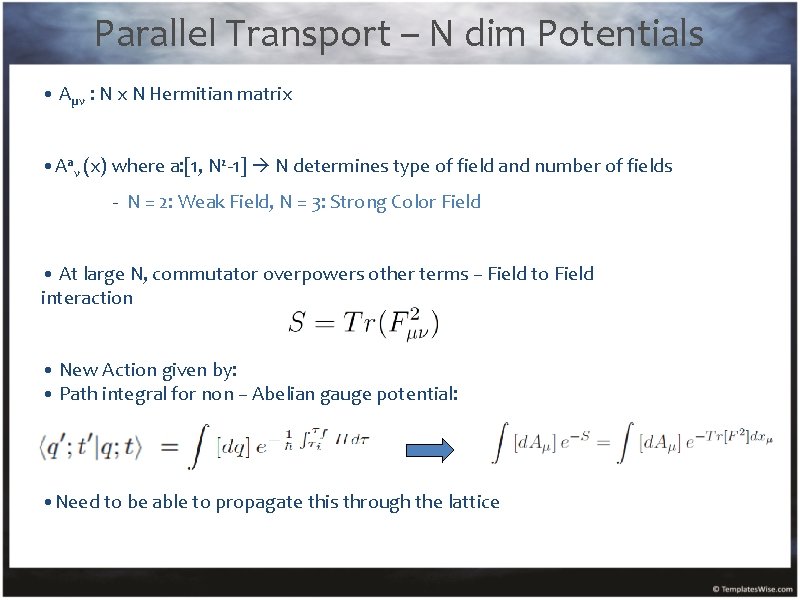 Parallel Transport – N dim Potentials • Aμν : N x N Hermitian matrix
