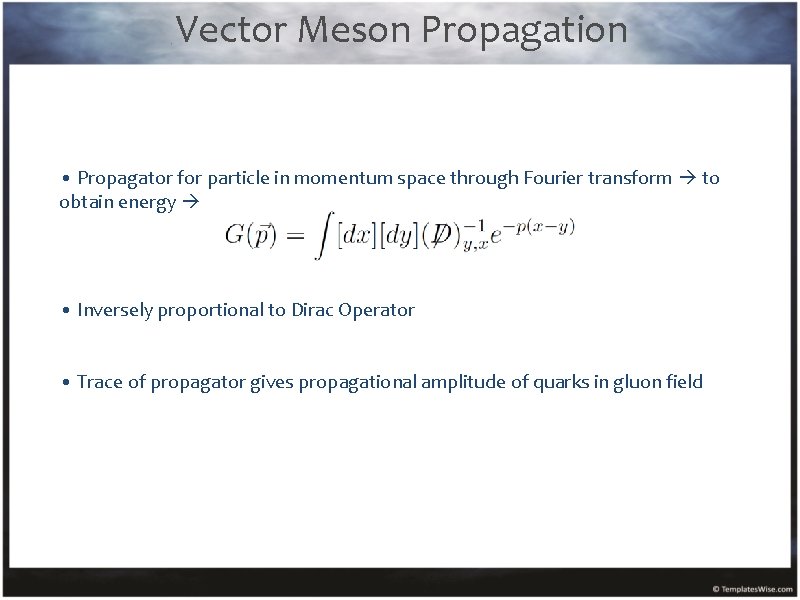Vector Meson Propagation • Propagator for particle in momentum space through Fourier transform to