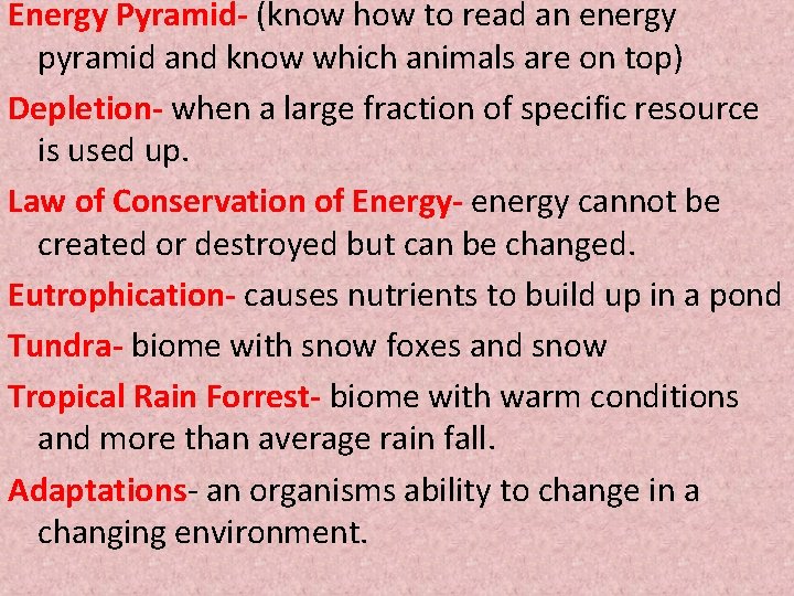 Energy Pyramid- (know how to read an energy pyramid and know which animals are