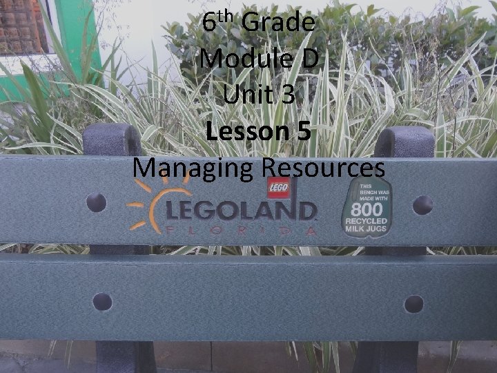 th 6 Grade Module D Unit 3 Lesson 5 Managing Resources 