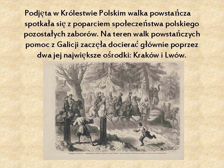Podjęta w Królestwie Polskim walka powstańcza spotkała się z poparciem społeczeństwa polskiego pozostałych zaborów.
