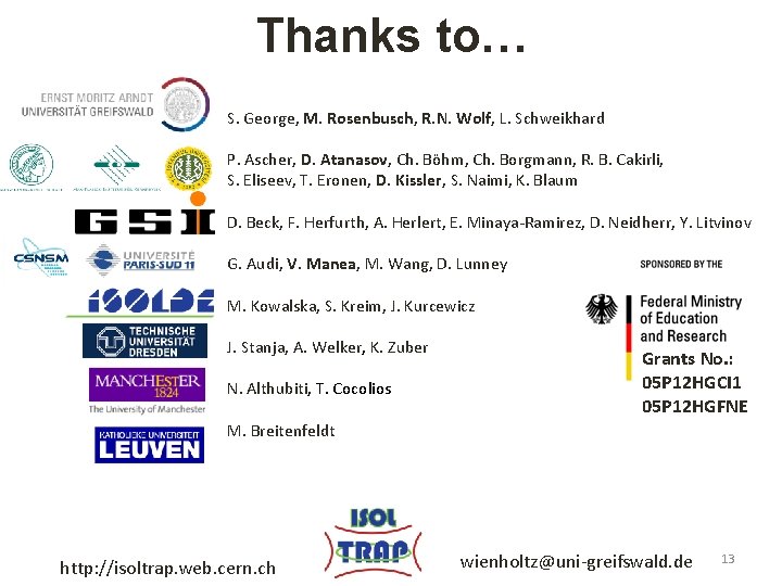 Thanks to… S. George, M. Rosenbusch, R. N. Wolf, L. Schweikhard P. Ascher, D.