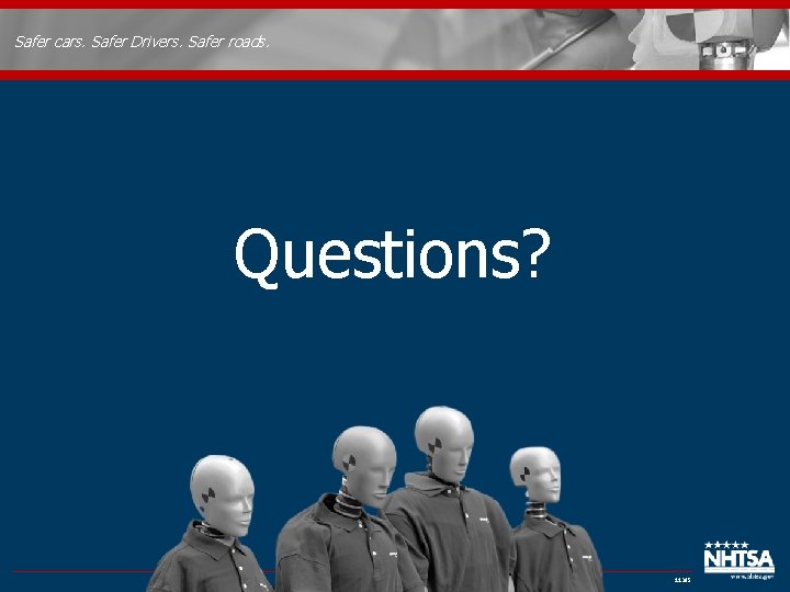 Safer cars. Safer Drivers. Safer roads. Questions? 11385 