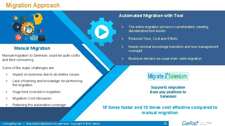 Migration Approach Automated Migration with Tool Manual Migration Manual migration to Selenium could be