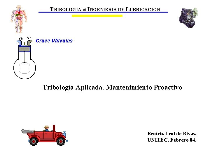 TRIBOLOGIA & INGENIERIA DE LUBRICACION Tribología Aplicada. Mantenimiento Proactivo Beatriz Leal de Rivas. UNITEC.