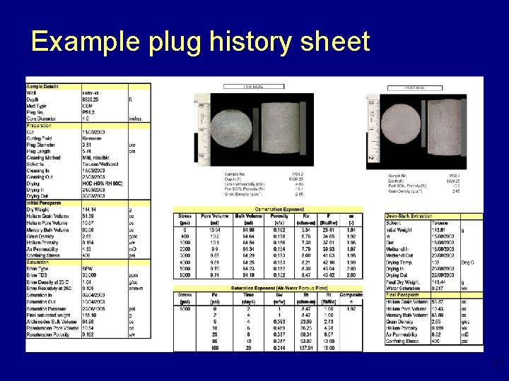 Example plug history sheet 17 